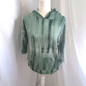 Kim & Cami hooded 3/4 length sleeve green tie dip dye hoodie fleece lined soft